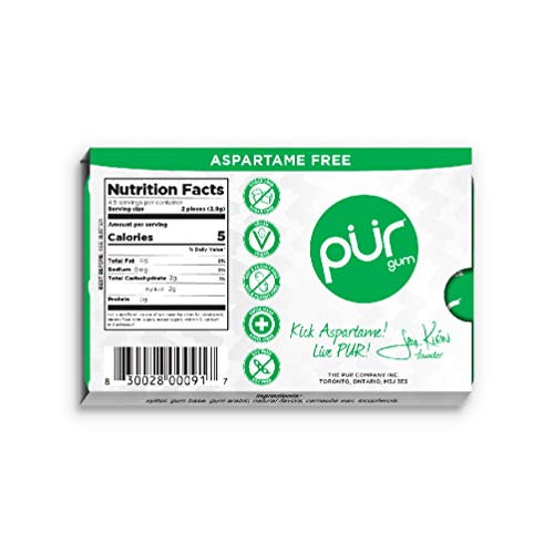 PUR Gum Aspartame Free Chewing Gum 100 Xylitol Sugar Free, Vegan