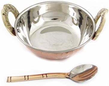 Specially Designed Authentic Indian Traditional Style Copper Steel Serveware Karahi With Spoon Tableware Dinnerware