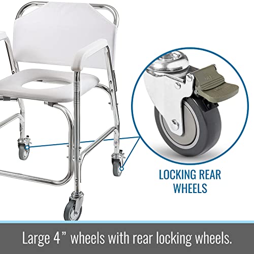 DMI Rolling Shower Chair, Commode, Transport Chair, FSA Eligible