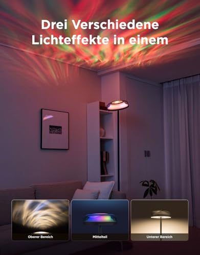 Govee Floor Lamp Living Room Uplighter Wave Lighting RGBICWW, Three-Zone Lighting Floor Lamp, 80+ Scene Modes, 2700-6500K, 1000LM, Compatible with Matter and Alexa, for Living Room, Bedroom
