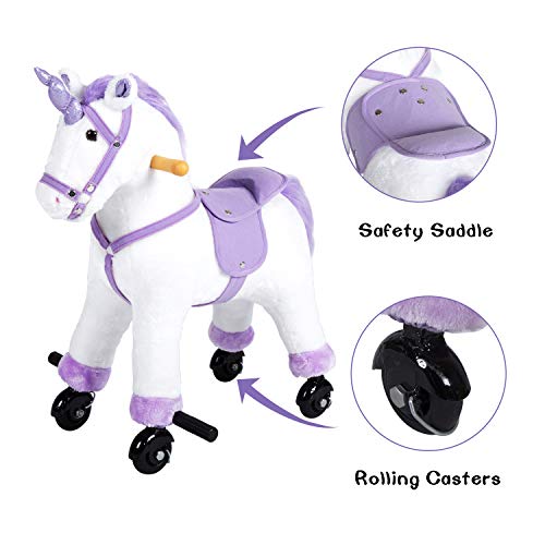 image for Kinbor Rocking Horse Plush Kids Baby Girls Boys Pony Rocking Horse Uni