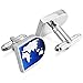 MOWOM Silver Tone Blue 2PCS Rhodium Plated Cufflinks World Map Shirt Wedding Business
