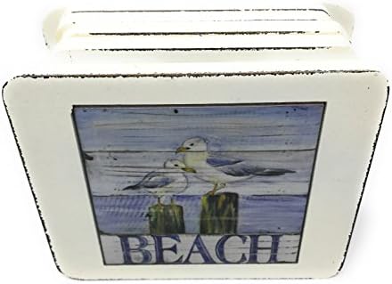 Nautical Coaster Set of 4, With Matching Caddy / Holder, Wood and Ceramic