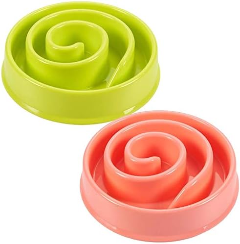 Interactive Dog Bowl, Spiral Slow Feeder Pet Dish (Pink and Green)