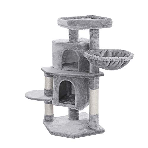 FEANDREA 39Inch Cat Tree, Cat Tower Condo, 2 Caves, 1 Basket, Light