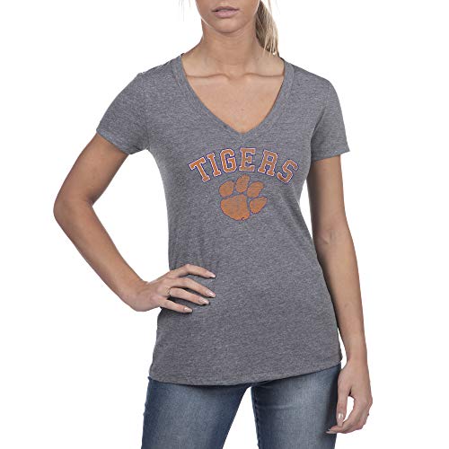 Top of the World Clemson Tigers Women's Trim Triblend Short Sleeve Deep V-Neck Gray Heather Tee, Medium at Amazon