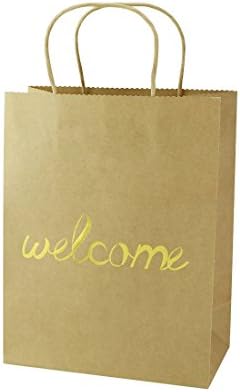 FOONEA Set of 12 Brown Kraft Paper Gold Foil Welcome Gift Bags for Destination Wedding Favors, Wedding Party Hotel Guests