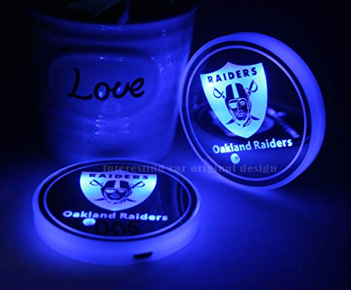 2pcs Oakland Raiders Team Logo LED Car Cup Holder Lights Accessories, USB Charging Mat Luminescent Cup Pad Colorful Dream Breathing Light,Loyal Fans' Choice LED Interior Decoration Light
