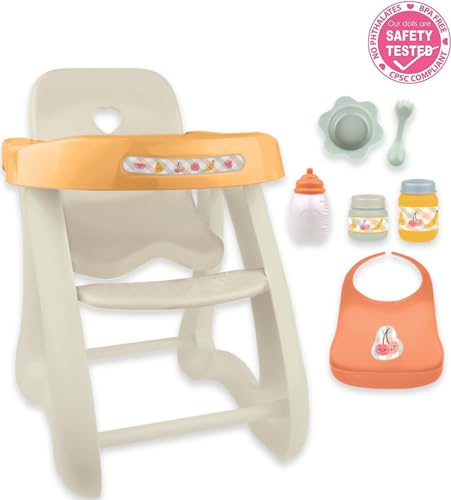 JC Toys - for Keeps Playtime! | Baby Doll High Chair | Fits Dolls up to 17 | Sturdy High Chair and Play Accessories | Ages 2| Earth Tone Colors