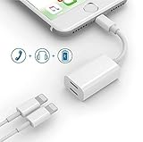 Dual Lightning Headphone Adapter Splitter for iPhone 7/7 Plus,LEOGEO Lightning to Double Lightning Headphone Charge & Listening Adapter,Support iPhone 8/8Plus iPhone X iOS 11/10.3 Devices(White)