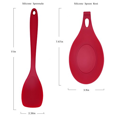FAMCÜTE Premium Silicone Spoonula + Silicone Spoon Rest/Cooking Shovel/Spatula Spoon with Hygienic Solid Coating (Red) - Thumbnail 4