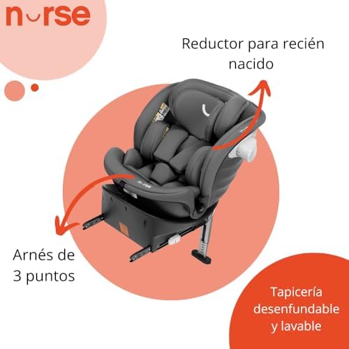 Titane Silla de Coche i-Size 40–150 cm, 360º, ISOFIX y Pata de Apoyo, A Contramarcha y Cara Marcha, Protección Lateral, Gris