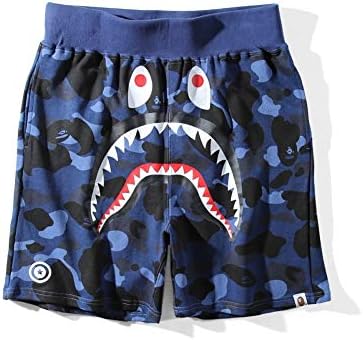 Athletic Pants Shark Pattern Camouflage Stitching Shorts Men Drawstring Sports Shorts