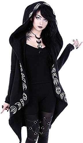 Women Zip up Hoodies Gothic Tunic Sweatshirt Long Hoodie Sweatshirt Jacket Coat Outerwear Black
