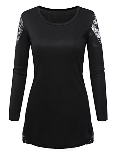AM CLOTHES Womens Long Bottoming Crew Neck Slim T-shirt Top Blouse Black Small