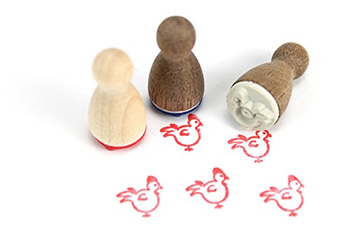 Stemplino® Ministempel - Motiv: Herta Huhn - 12mm Durchmesser - Holzstempel Kinder Stempel Bullet Journal Stempel Huhn Stempel