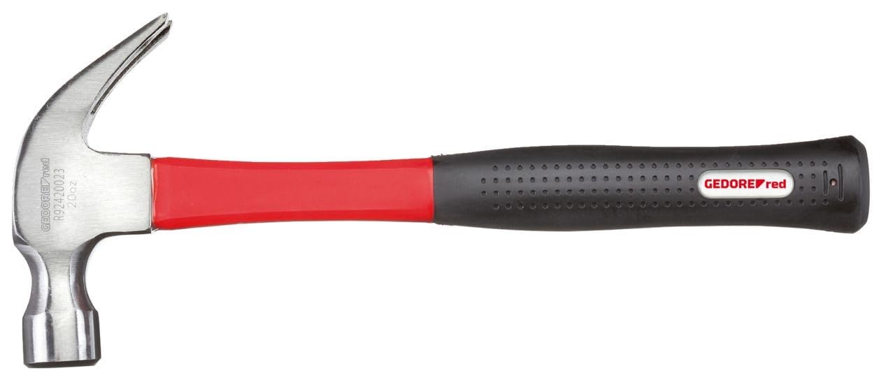 GEDORE Red American Claw Hammer Head Diameter 27 mm with Fibreglass Handle and Plastic Handle