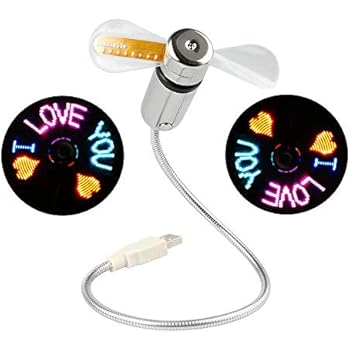 JDHDL USB LED RGB Programmable Powered Portable Fan with Clock for PC Laptop Notebook Desktops Flexible Gooseneck Mini USB Programmable Fan