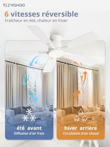 ZMISHIBO Ceiling Fan with Light Ø117cm, DC Motor Silent and Reversible, Adjustable LED Lighting 3000K-6000K, Fan Lamp with Remote/App, 6 Speeds for Bedroom and Living Room