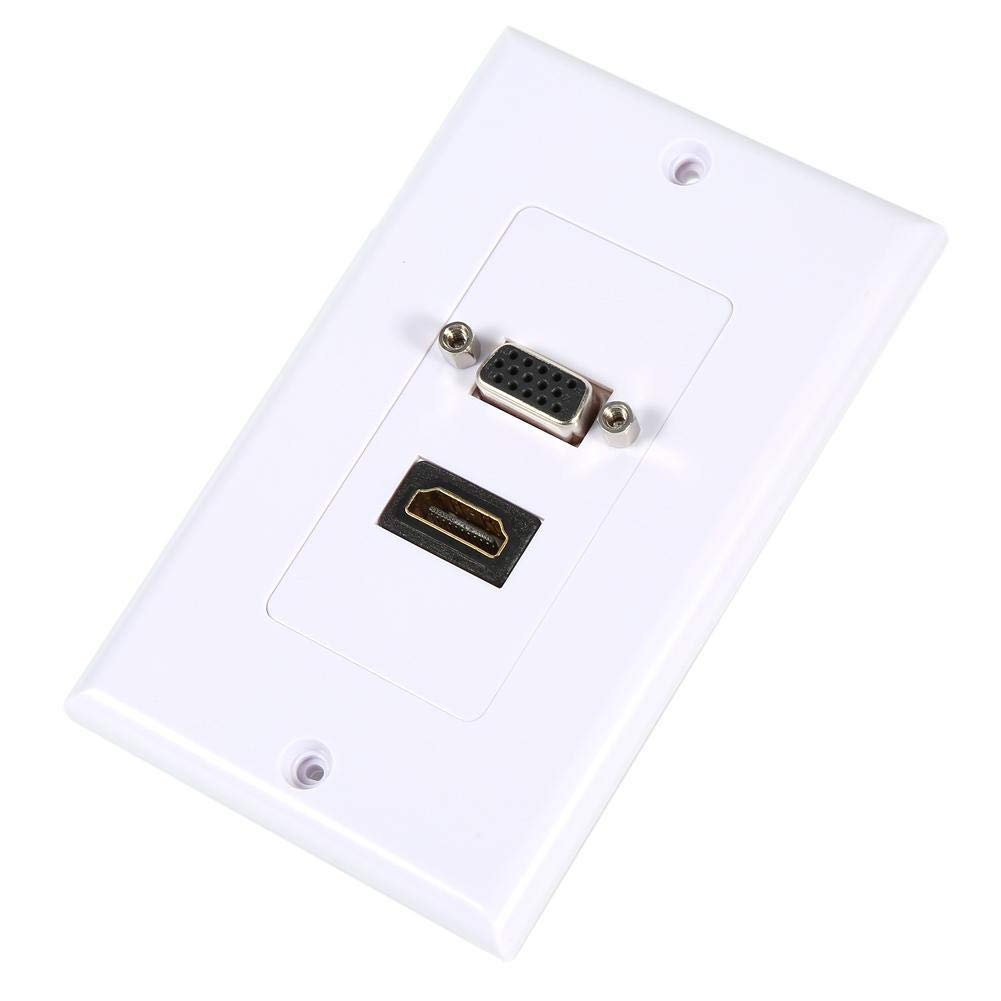 1 HDMI Female Port, Yosoo 1 HDMI Female Port + 1 VGA Female AV Wall Socket Video Face Connector Plate White