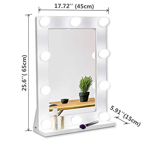 Waneway Vanity Mirror with Lights, Hollywood Lighted Makeup Mirror with 10 Dimmable LED Bulbs for Dressing Room & Bedroom, Tabletop or Wall-Mounted, Slim Wooden Frame Design, White - Thumbnail 5