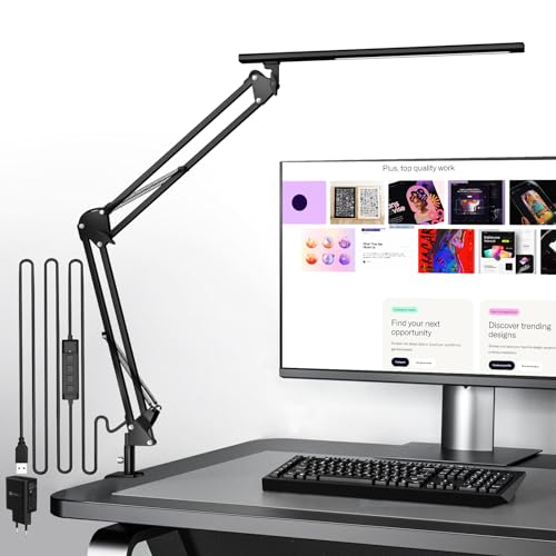 VERSKI LED Desk Lamp, Desk Lamp for Home, Office, Eye Protection, Daylight Lamp, 5 Adjustable Color Temperatures and Brightness, with QC 3.0 Adapter, 12W