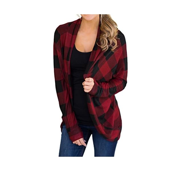 Forthery Cardigan, Women's Casual Open Front Lightweight Flannel Plaid Shirts