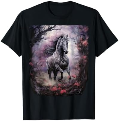 Amazon.com: Beautiful Black Horse Running Through The Snow T-Shirt