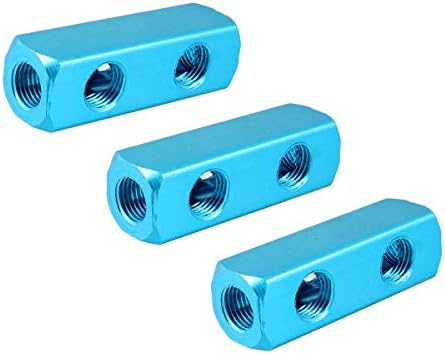 RANIT 1/4"NPT Thread 2 Way Quick Connect Air Hose Manifold Block Blue,Pack of 3