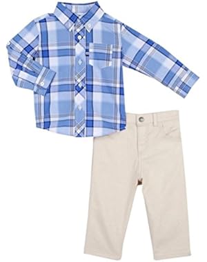 Little Boys Nautical Plaid Shirt and Khaki Pants