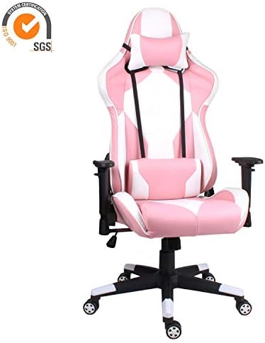 EUCO Pink Gaming Chair, Racing Style Computer Chair Ergonomics Reclining PC Chair High Back Leather Office Chair with Adjustable Armrest and Lumbar Support,Birthday/Xmas Gift,(Pink&White)