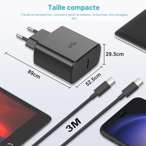 45W Fast USB C Charger for Samsung Galaxy S26 Ultra/S26+/S26/S25/S25 Ultra/S24/S23/S22/A55/A54/A16/ A56/A26 /A54/Z Fold /Flip7/6/5, USB C Mains Plug with Nylon 3M USB C Charging Cable Fast