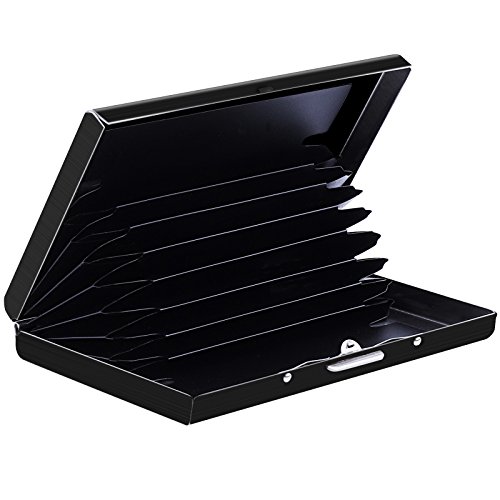 Hawatour 8 Slots RFID Blocking Credit Card Holder Stainless Steel Credit Card Case for Holding Credit Card, ID Card, Business Card (Black)