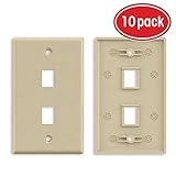 Ethernet Wall Plate, GearIT (10-Pack) 2 Port Cat6 RJ45 Wall Plate Keystone Jack, Ivory