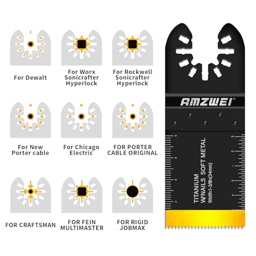 AMZWEI 50PCS Oscillating Tool Blades, Professional Universal Titanium Multitool Blades for Wood Metal, Quick Release Compatible with Dewalt Ryobi Milwaukee Rockwell Fein