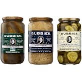 Bubbies Pickles Variety Pack &ndash; 32 oz Bread &amp; Butter, 32 oz Dill, 25 oz Sauerkraut &ndash; Naturally Fermented, Probiotic-Rich, Gluten-Free, Classic &amp; Tangy Flavors