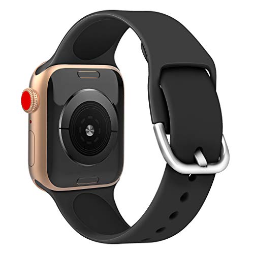 QUICATCH Compatible with iWatch Series 1/2/3/4 42/44MM Replacement Watch Band Sports Soft Silicone Wristband Strap Small Size(Black)