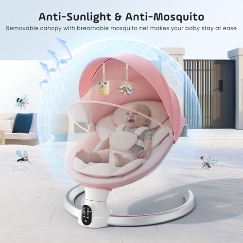 Helangel Baby Swing, Electric Rocker with App and Remote Control, Upgraded 5-Point Harness, 10 Bluetooth Songs and 5 Speed, Supports 20 lbs