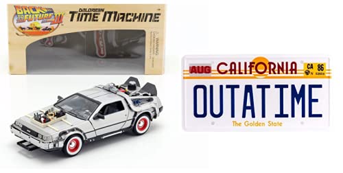 OPO 10 - 1:24 car + full size replica of the OUTATIME license plate of the DELOREAN from the movie BACK TO THE FUTURE 3 (PF10)