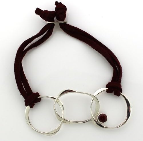 Sterling Silver Triple Oval Link Garnet Charm Adjustable Cord Bracelet