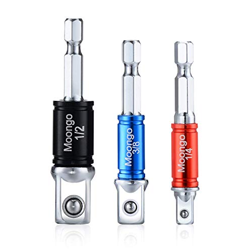 Moongo Tool Power Hand Tools Impact Sockets Adapter Set, Hex Square Nuts Driver Drill Socket Extension Bit Adapter Socket Wrench Adapter Set 1/4" 3/8" 1/2" drive
