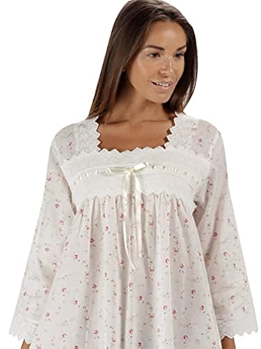 The 1 For U Women's Cotton Nightgown - 3/4 Sleeve, Mid-Calf Length With Pockets & Lace Trim (Laura Style) - View #6