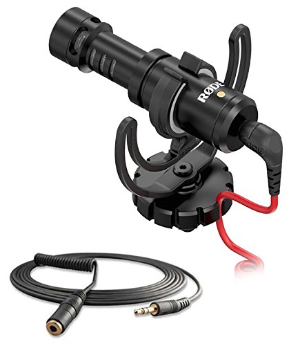 Rode VideoMicro Compact On-Camera Microphone with Rycote Lyre Shock Mount and Rode VC1 10  (3.5mm) Stereo Mini Jack Extension Cable, Suits VideoMic