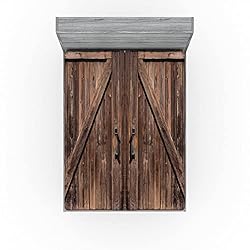 Ambesonne Rustic Fitted Sheet Set, Wooden Barn Door