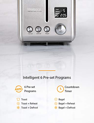 Toaster 2 Slice, Willsence Stainless Steel Bagel Toaster with Extra Wide Slots, LCD Display with 9 Bread Shade Settings and 6 Pre-set Programs (Defrost/Reheat/Cancel/Timer), Removable Crumb Tray, 900W - Thumbnail 2
