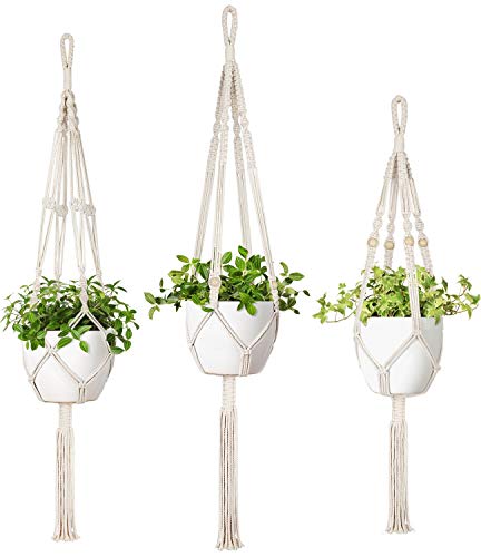 Mkono 3 Pack Macrame Plant Hangers 3 Different Sizes Indoor Outdoor Hanging Planter Basket Flower Pot Holder Boho Home Decor
