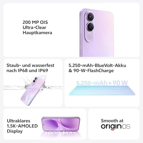V70 FE 5G Smartphone, 8 GB RAM + 256 GB ROM, 200 MP OIS ZEISS Kamera, 6.83" 1.5K AMOLED 120Hz Display, 5.250-mAh-BlueVolt-Akku, 90-W-Schnellladefunktion