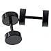 Top Plaza Men Women Unisex Stainless Steel Barbell Bar Ear Studs, Screw Back,Flat Round Plug Earrings,Gothic Punk Piercing Unisex Ear Stud, 6MM, Black