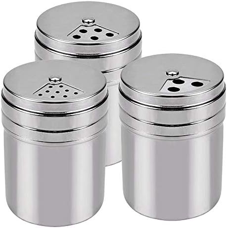 Seasoning Bottle 3pcs Spice Bottle Airtight with Top Rotatable Shaker Kitchen Gadget (Silver) Stainless Steel Dredge Salt/Sugar/Spice/Pepper Cans Rotating Cover