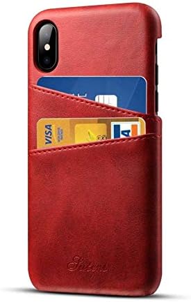 Airart iPhone X iPhone XS Leather Case with Cards Holder, Premium Vintage Wallet Case, Ultra Slim Professional Executive Snap On Back Cover Compatible iPhone X/XS - Red
